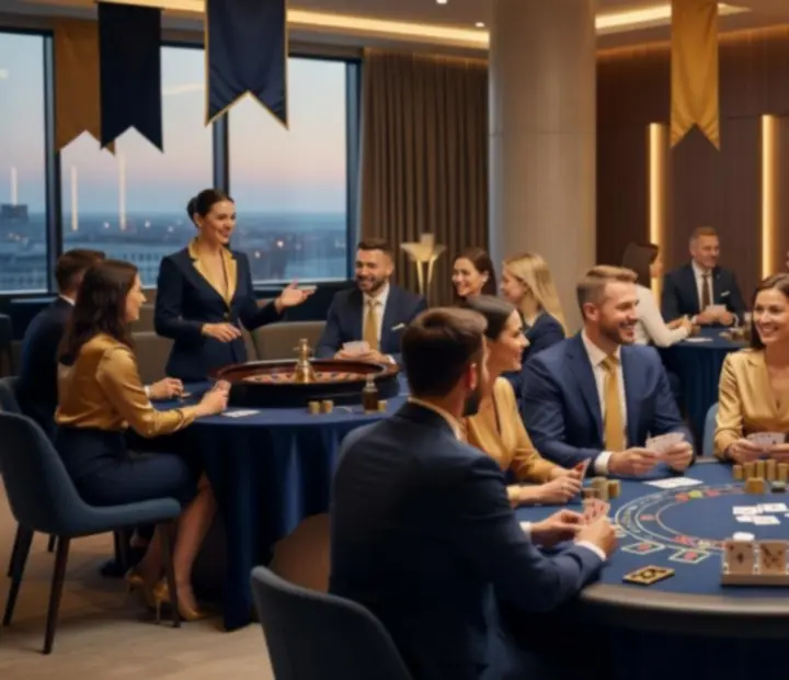 Event firmowy z elegancką oprawą i stołami eventowymi